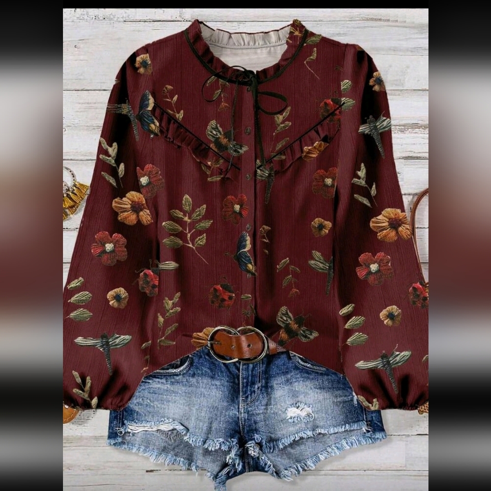 SALE ** BRAND NEW ** Floral Long Sleeve Top - Maroon
